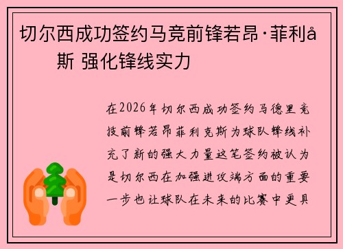 切尔西成功签约马竞前锋若昂·菲利克斯 强化锋线实力